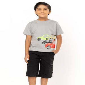 Grey Printed Cotton T-Shirt